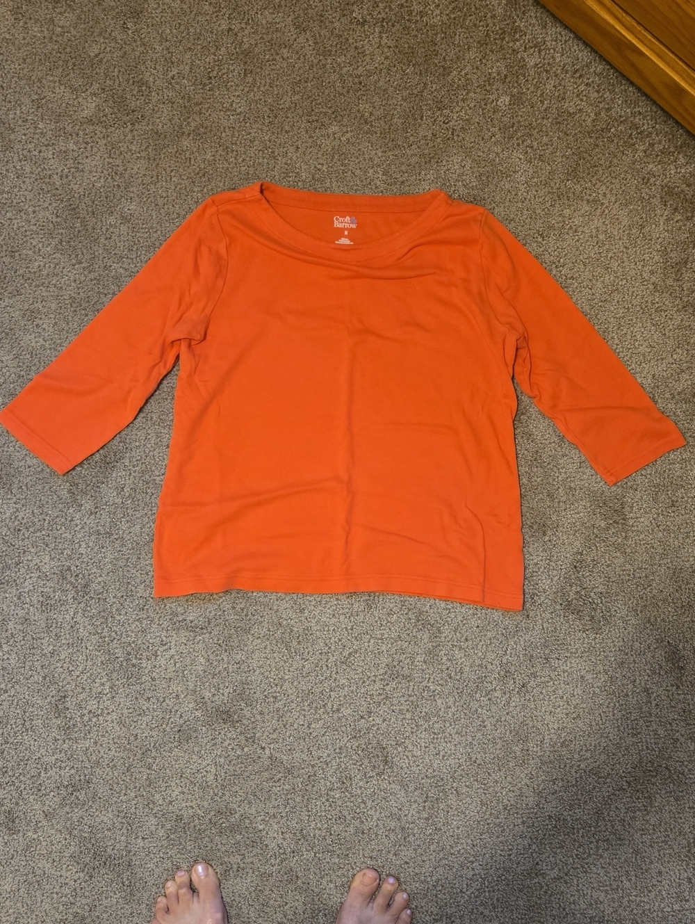croft & barrow Orange 3/4 Sleeve Boat Neck Women's Top